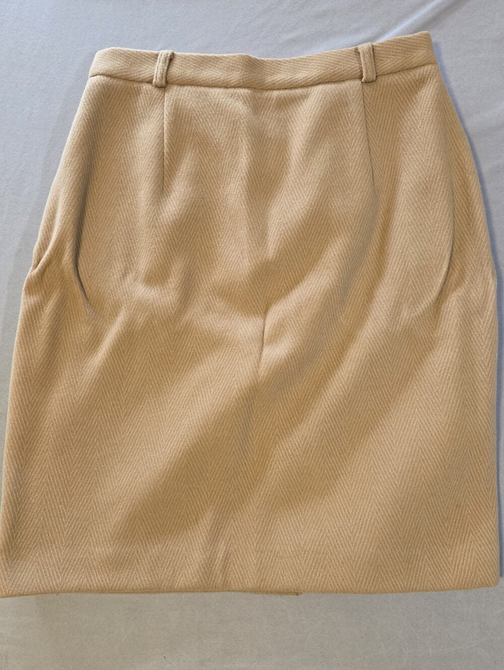 Daniel Hechter Tan Herringbone Pencil Skirt Wool Cashmere Blend